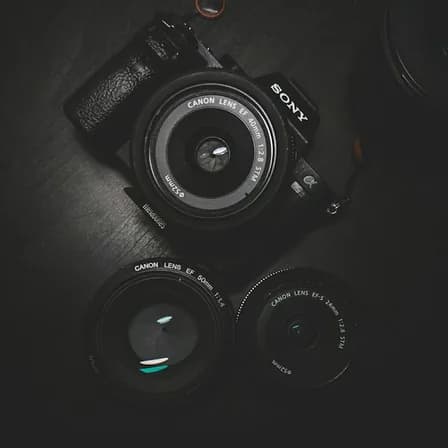 A professional camera and lenses ready for a creative shoot.